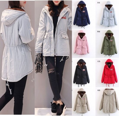 UNM~Women's Lamb's wool hooded cotton long sections Coat