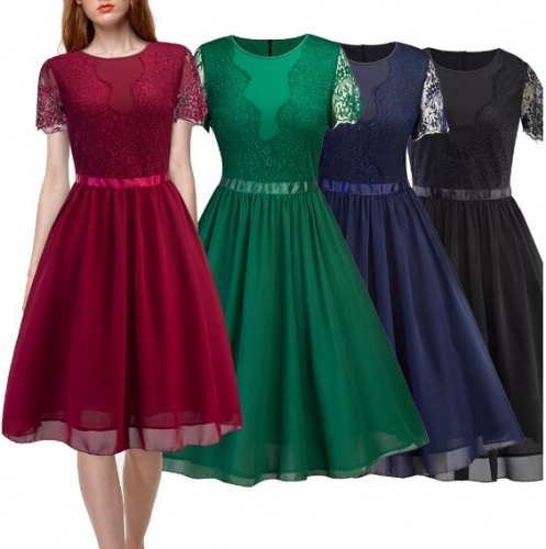 UNM~Women's lace chiffon evening Dress