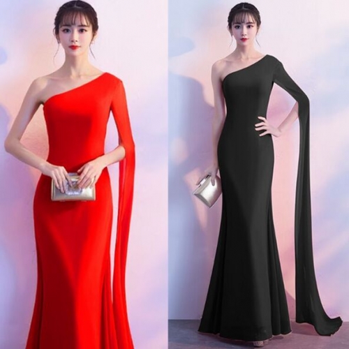 UNM~Women's Slant shoulder Unilateral side mopping evening Dress