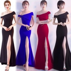 UNM~Women's Fish A word shoulder fishtail fork long evening Dress