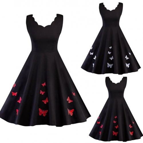 UNM~Women's Sleeveless Sexy Embroidered Butterfly Print Dress
