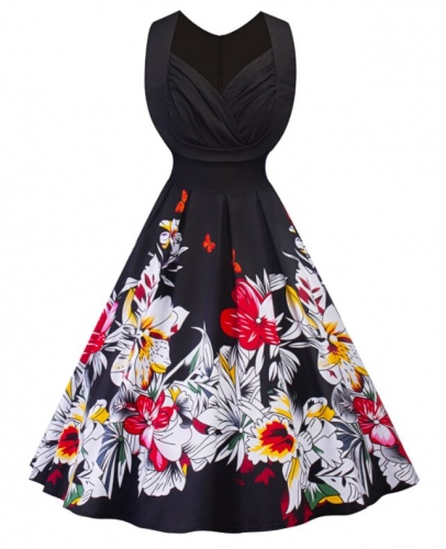 UNM~Women's  Sleeveless V-neck print Dress