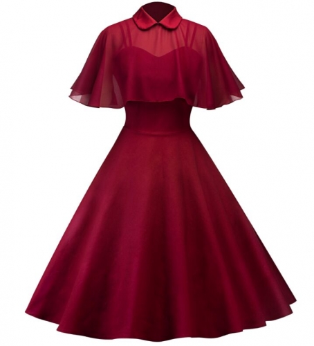 UNM~Women's Cape 2 piece Doll Collar Sling Dress
