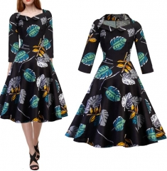 UNM~Women's U word lapel Cropped sleeve print  Dress