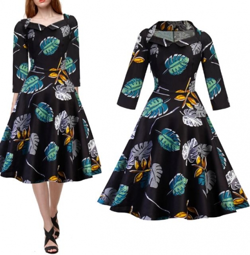 UNM~Women's U word lapel Cropped sleeve print  Dress