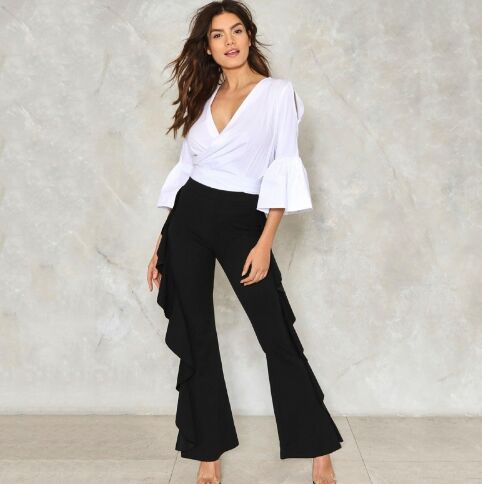 UNM~Women's Side flounced flared flared trousers