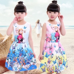 UNM~Children's Printed sleeveless Puff Double girl vest Dress