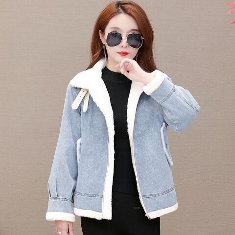 430003#Denim Fur Coat