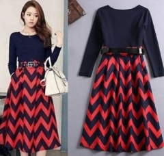 181255#Dress(With Belt)-Navy