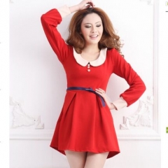 328801#Dress（With Belt）-Red