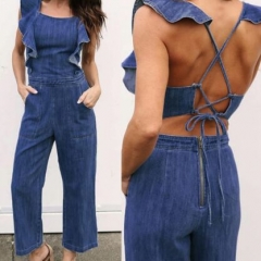 78SC1132#Denim Jumpsuit