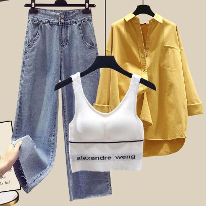 Yellow Shirt+White Vest+Pant