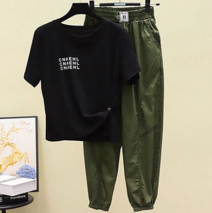 Black Shirt+ArmyGreen Pants Set