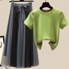 16C2108#T shirt + Skirt 2pcs Suit