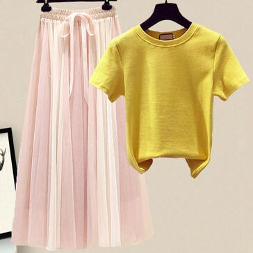 16B2108#T shirt + Skirt 2pcs Suit