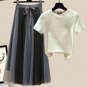 White+Black Blue Skirt Set