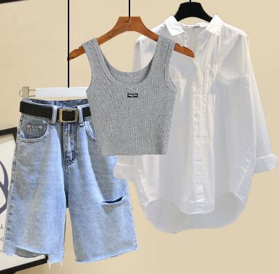 163648#Shirt+Vest+shorts 3pcs Suit