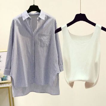 Blue Shirt+White Vest 2PCS Set