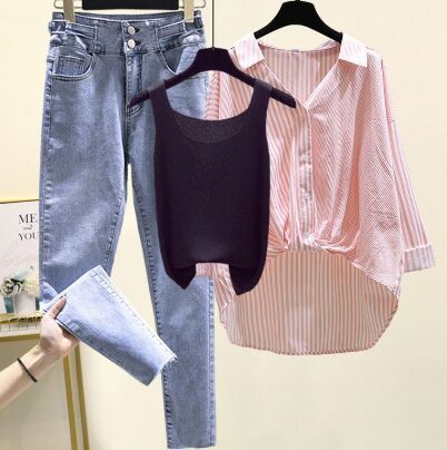 Pink Shirt+Black Vest+Pants 3pcs Set
