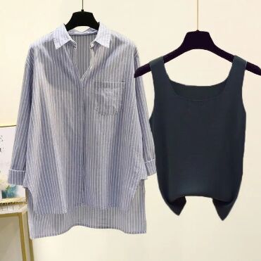 Blue Shirt+BlacK Vest 2PCS Set