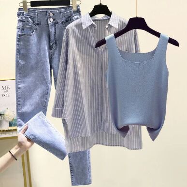 Blue Shirt+Blue Vest+Pants 3pcs Set