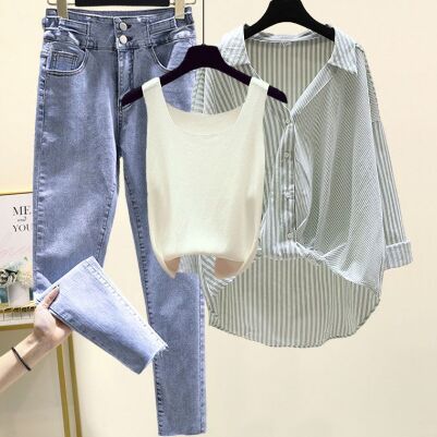 Green Shirt+White Vest+Pants 3pcs Set