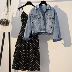 162434#Denim Jacket +Dress Suit