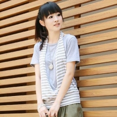 19212801#T Shirt (2pc Fake)-Grey