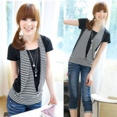 192128#T Shirt (2pc Fake)-Black