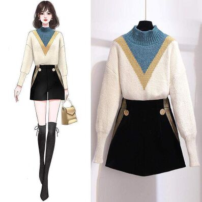 166270#Sweater+Shorts 2PCS Suit