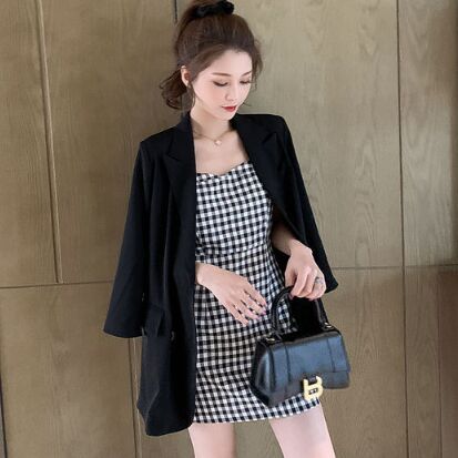 Black Coat+Dress 2pcs suit