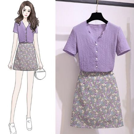 167736#T Shirt+Skirt 2pcs Suit