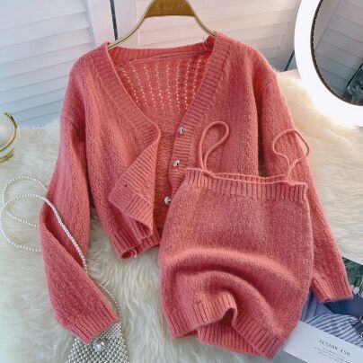 169698#Knit jacket + Sling 2pcs Set