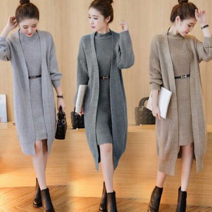 256407#Coat+Dress+Belt 2pcs suit