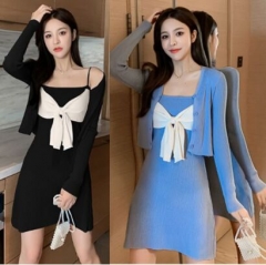 1689002#Knitted Top+Dres 2pcsSuit