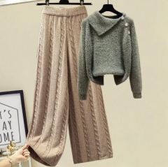 161923#knitted Top+Skirt 2pcs suit