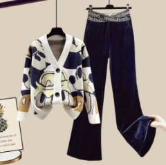 169585#knitted Top+Pants 2pcs suit