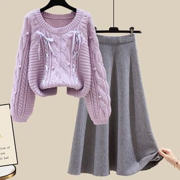 Purple Top+Grey Skirt