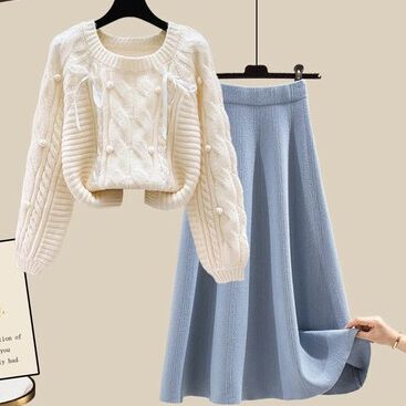 WhiteTop+Blue Skirt