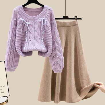 Purple Top+Coffee Skirt
