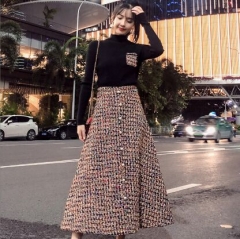 153827#knitted Sweater +Skirt 2pcs suit
