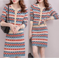 252840#knitted Sweater +Skirt 2pcs suit
