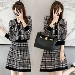 252841#knitted Sweater +Skirt 2pcs suit