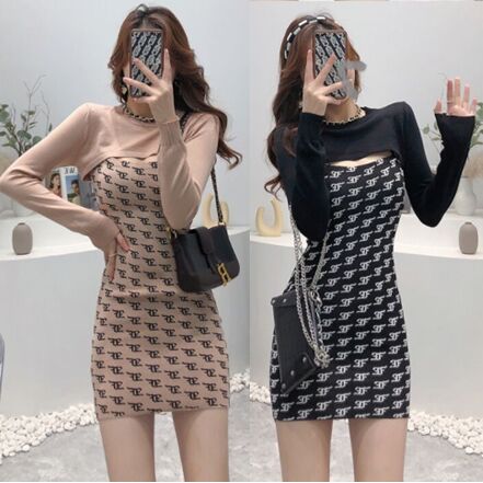 169342#knitted Sweater +Dress 2pcs suit