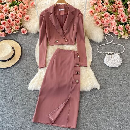 1662830#Coat +Skirt 2pcs suit