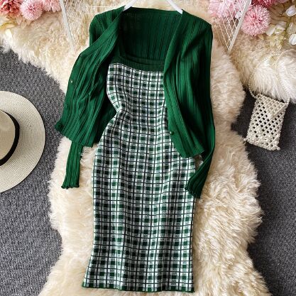 167783#knitted Sweater +Dress 2pcs suit