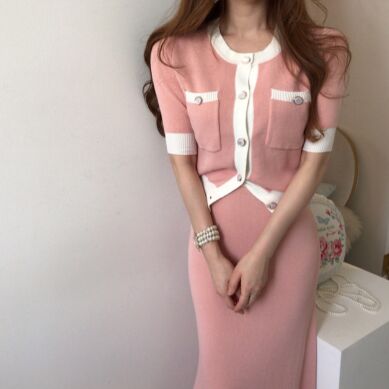 164962#knitted Sweater +Skirt 2pcs suit