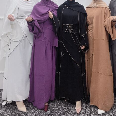 28LR509#Muslim cardigan+dress+Belt  3pcs  set