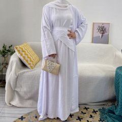 28LR522#Muslim cardigan+dress+Belt  3pcs  set