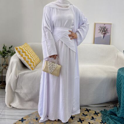 28LR522#Muslim cardigan+dress+Belt  3pcs  set